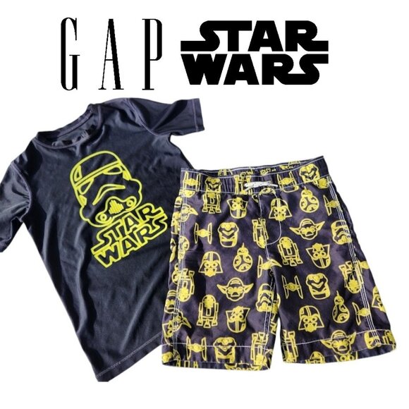 Gap Star Wars Swim Set Swimming Shirt Trunks Shorts Darth Vader Boys Size XS Mak - Picture 2 of 7